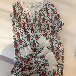 Kids roller rabbit Pajamas with Red and Green Monkey Print